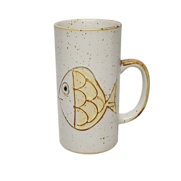 Fish Coffee Mug Cream Brown Yellow Speckle Studio Look 5 1/2" X 2 3/4 - Picture 1 of 6